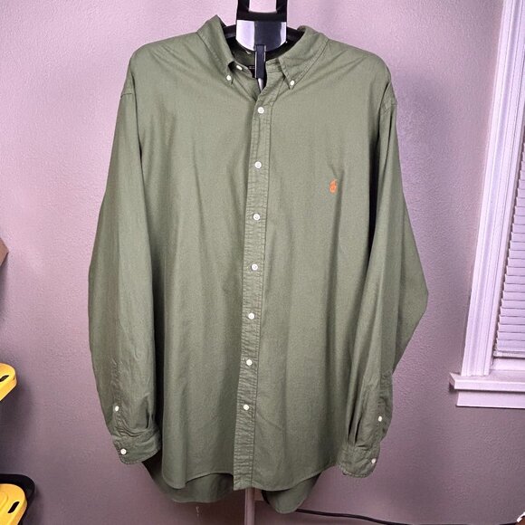 GUC Ralph Lauren Men's Size XXLT Green Button Down Orange Pony Logo Oxford Shirt - Picture 1 of 7